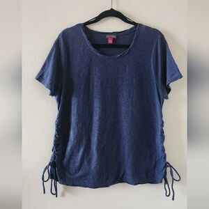 Vince Camuto Blue Ruched Tie Front T-Shirt